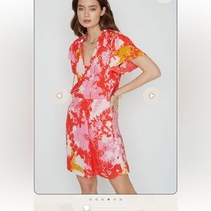 Anthropologie Caballero dress size Medium Vibrant Floral Dress in Red and Pink